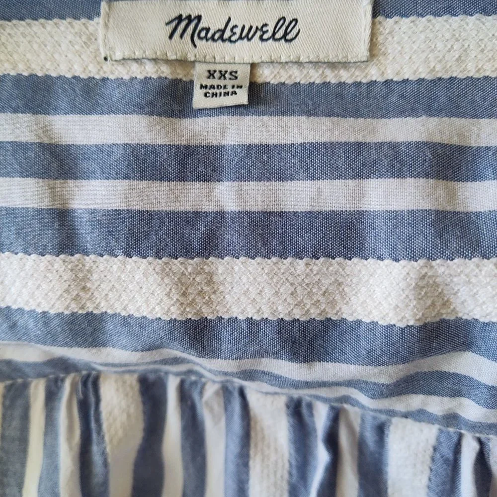 MADEWELL Plaza Coastal Coquette Stripe Button Front Cotton Viscose Blouse Sz XXS